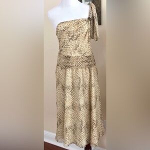 Ralph Lauren 100% Silk Vintage Y2K One Shoulder Snake Dress Size 10